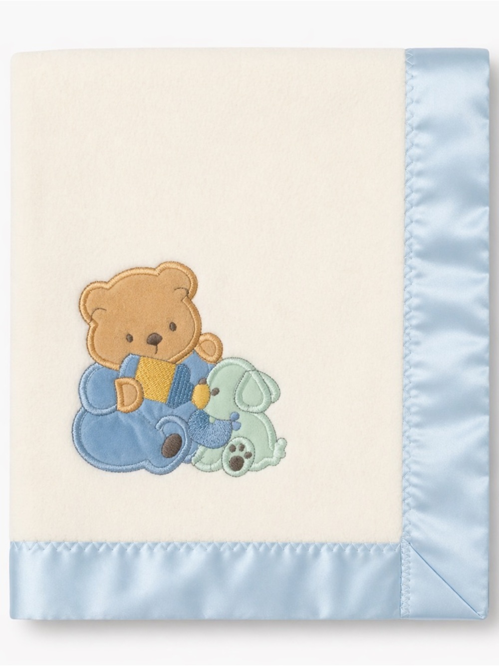Vintage Cuddletime Baby Blanket Blue Satin Teddy Bear Nursery